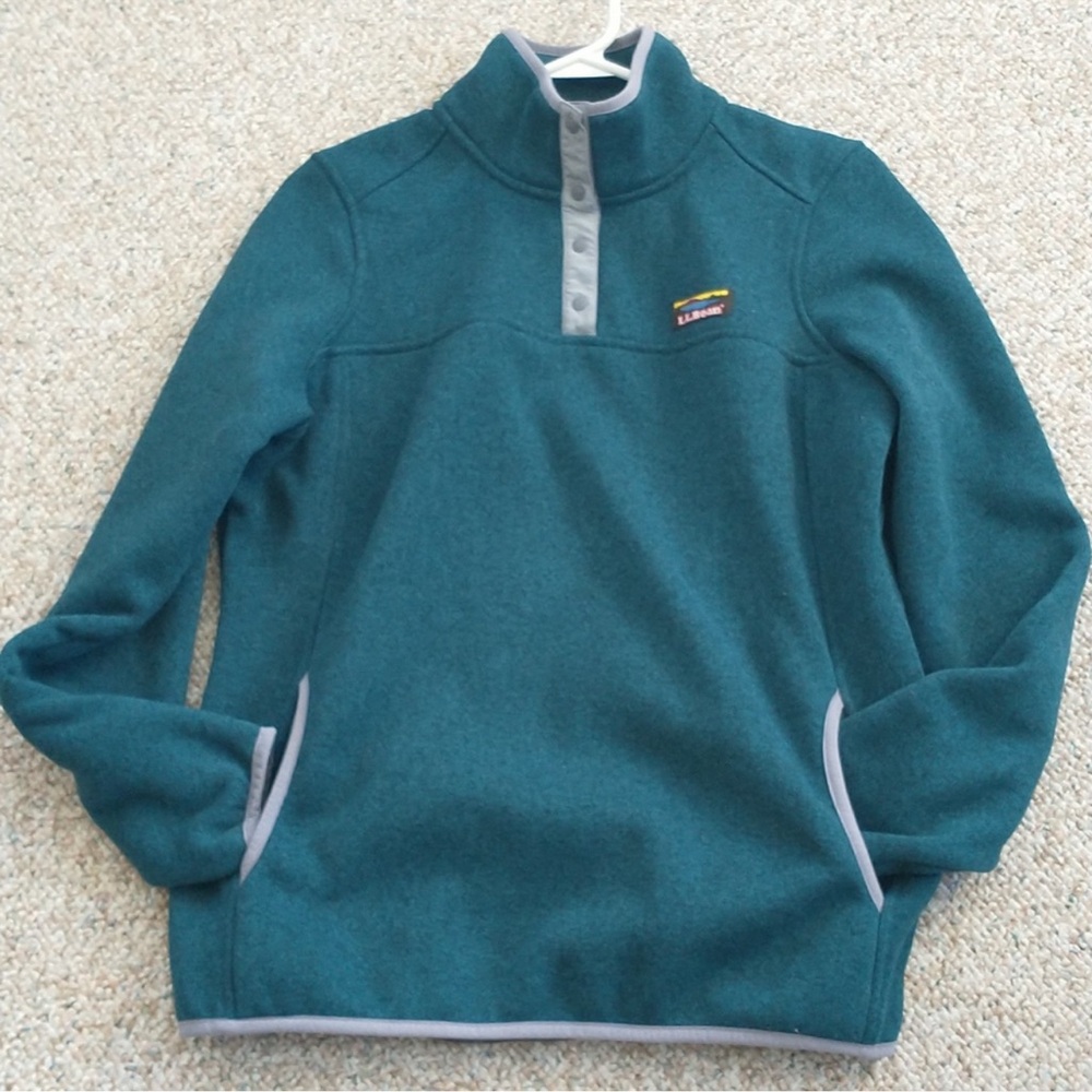 L.L. Bean ¼ Snap Fleece Lined Sweater Pullover Pockets Medium